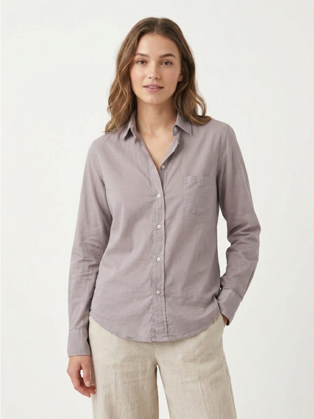 Frank & Eileen Barry Tailored Button Down Shirt Italian Cotton Mauve Size S